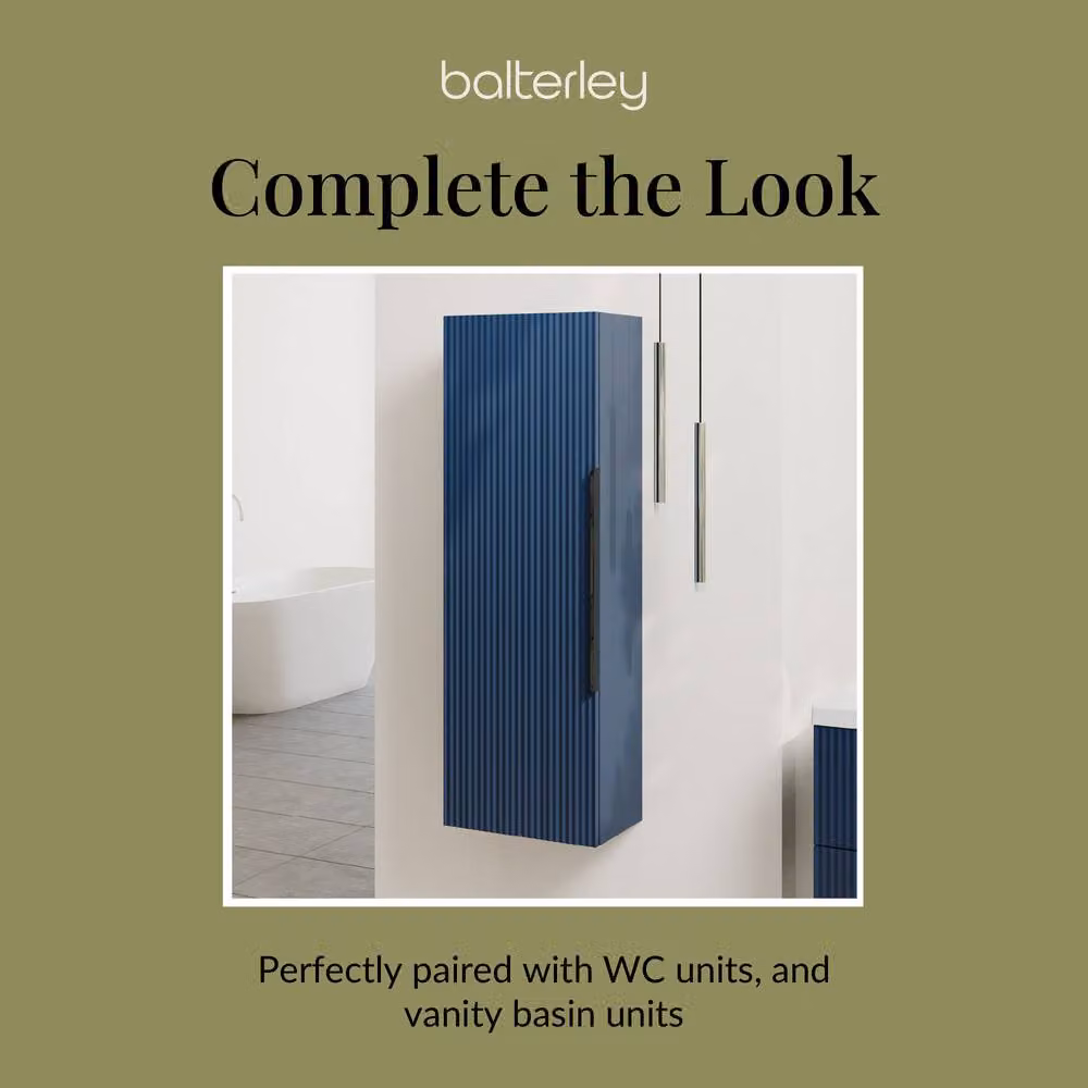 Balterley Fluted Front Wall Hung Single Door Tall Storage Unit in Blue or Black with Soft Close Hinged Doors – 3