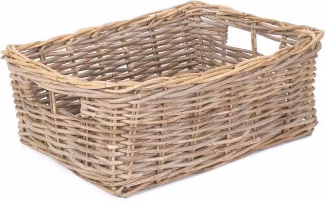 Red Hamper Grey Rattan Rectangular Shallow Basket with Handles