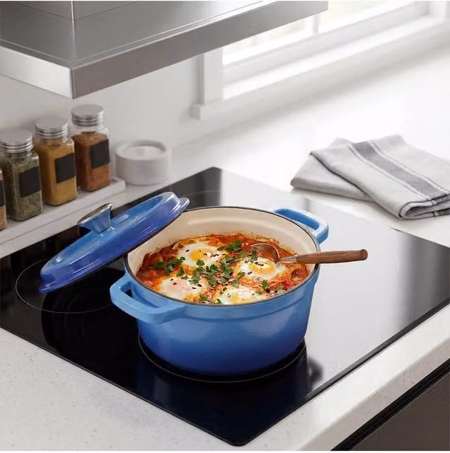 Living and Home Enamelled Cast Iron Dutch Oven Casserole Pot with Glass Lid, Blue, 6 l – 1