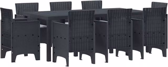 Berkfield Home 9 Piece Anthracite Poly Rattan Garden Dining Set with Cushions – 1