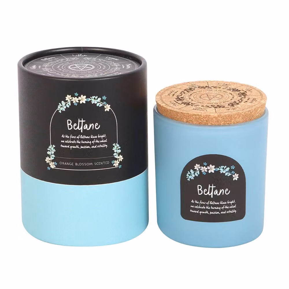 Something Different Wheel Of The Year Beltane Orange Blossom Floral Candle in Blue – 2
