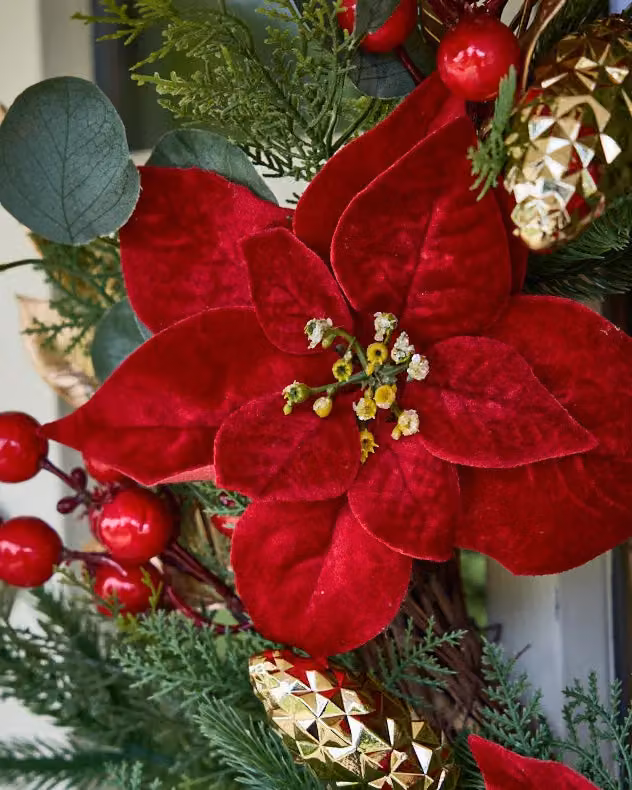 Dibor Poinsettia Heritage Christmas Wreath in Red, Gold and Green, Diameter: 55 cm – 2