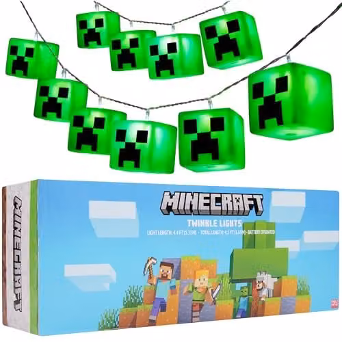HALANTEX Minecraft Creeper LED String Lights in Green, Battery Operated 3D Cube Fairy Lights – 1