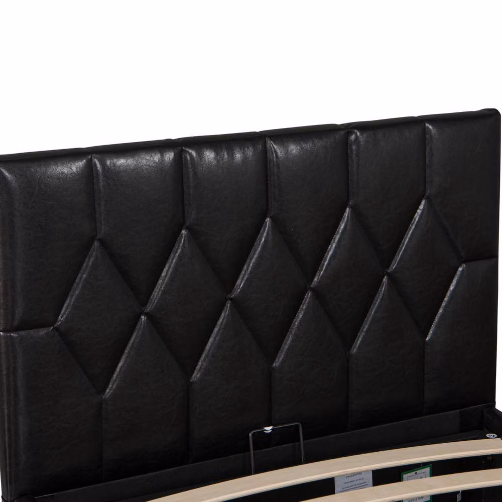 Modernique Black Faux Leather Ottoman Storage Bed with USB Charging Ports, W/D/H: 140 x 200 x 90.5 cm – 7