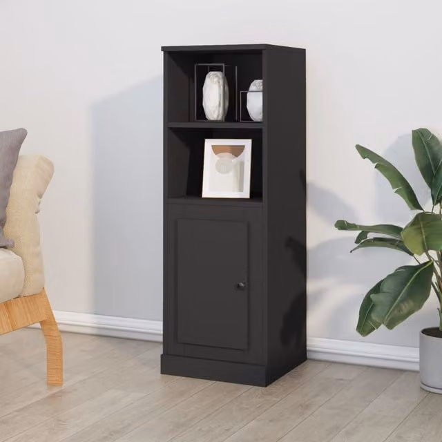 Berkfield Home Black Matt Minimalist Highboard with Hinged Doors and Open Shelf, W/D/H: 36.0 x 35.5 x 103.5 cm