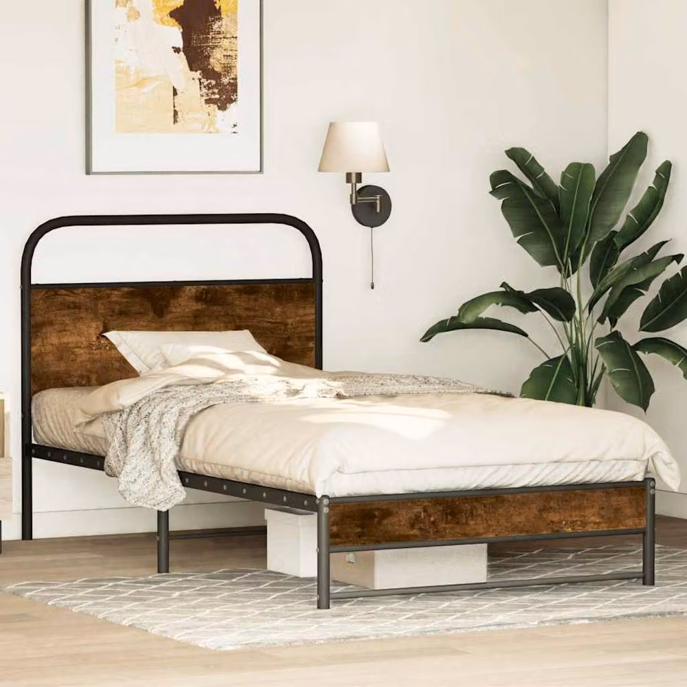 Berkfield Home Bed Frame in Smoked Oak and Brown Engineered Wood, W/D/H: 90 x 190 cm – 1