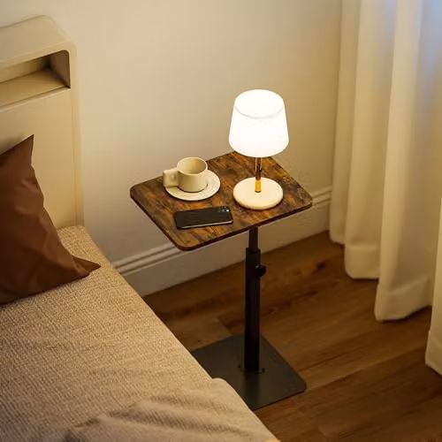 HOMCOM C Shaped Side Table with Adjustable Height and Metal Base in Brown and Black, W/D/H: 40 x 30 x 79 cm – 5