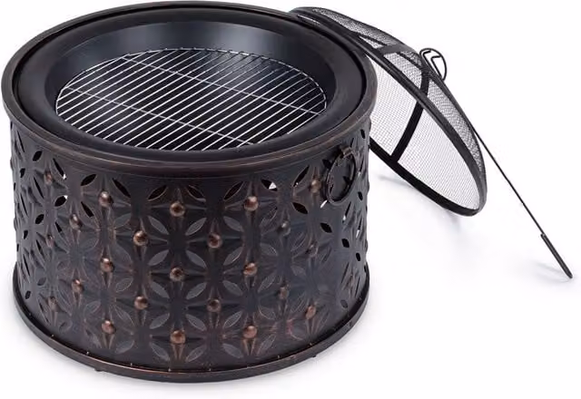 LIVIVO Rombo 2-in-1 Fire Pit and BBQ Grill in Bronze Steel, W/D/H: 66 x 42 x 42 cm