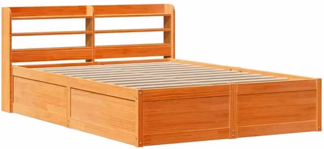 Berkfield Home Solid Wood Pine Bed Frame with Headboard and Side Compartments, Wax Brown, 160 x 200 cm – 1