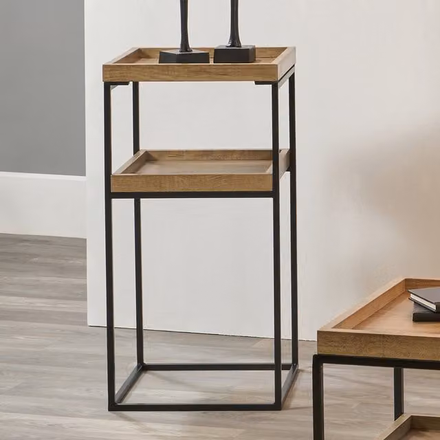 Pacific Lifestyle Modern Square Wood Side Table in Sand and Brown