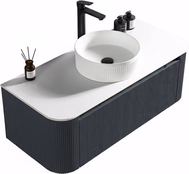 Bathroom Kingdom Flauto Midnight Wall Hung Vanity Basin in Blue and White, Width: 107 cm