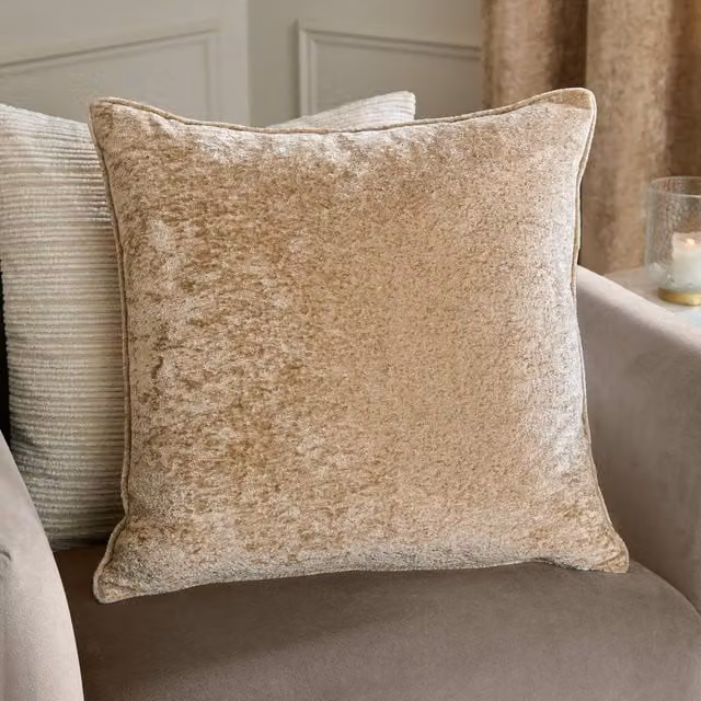 Paoletti Lustre Square Crushed Velvet Cushion in Beige and Gold, W/D/H: 50 x 50 x 50 cm – 1