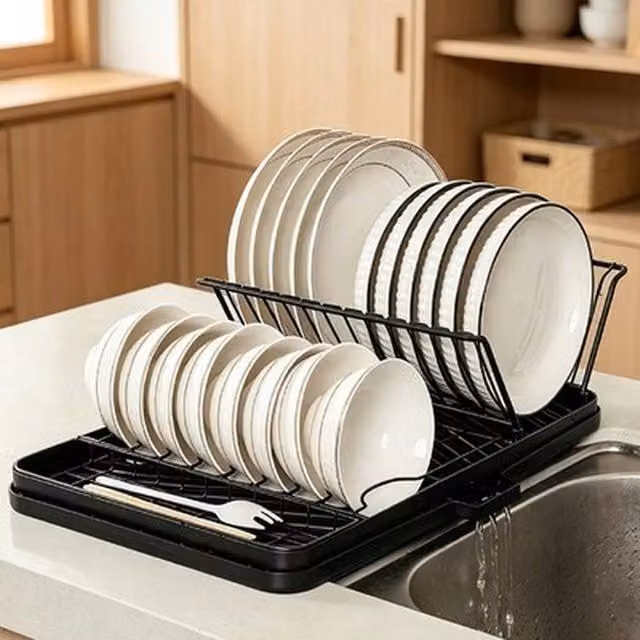 NESTLUNE Black Large Dish Drying Rack Drainer, W: 100 cm, D: 15 cm, H: 15 cm – 1