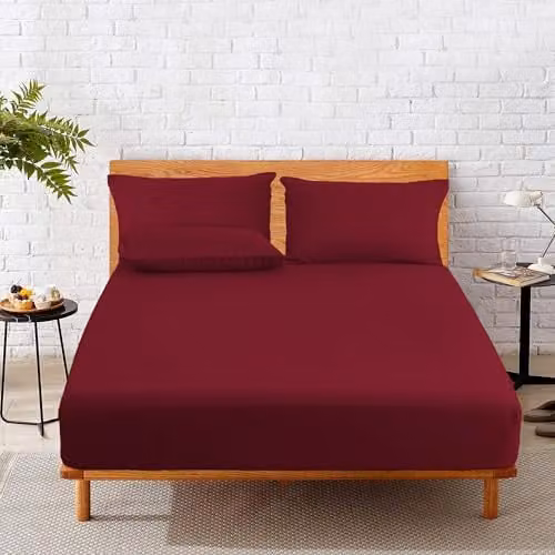 Snug City Burgundy Polycotton Extra Deep Single Fitted Sheet, W/D/H: 90 x 190 x 25 cm – 3