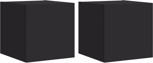 Berkfield Home Set of 2 Modern Black Wall-Mounted TV Cabinets with Integrated LED Lighting, W/D/H: 30.5 x 35.0 x 30.5 cm – 1