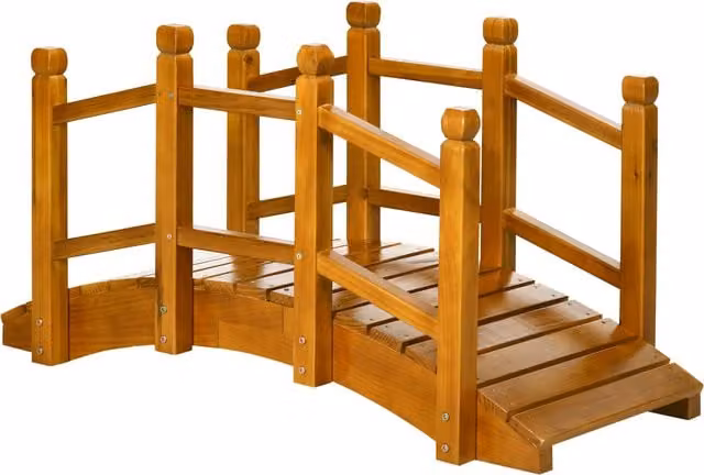 Outsunny Classic Lacquered Wooden Garden Bridge with Safety Railings, Brown