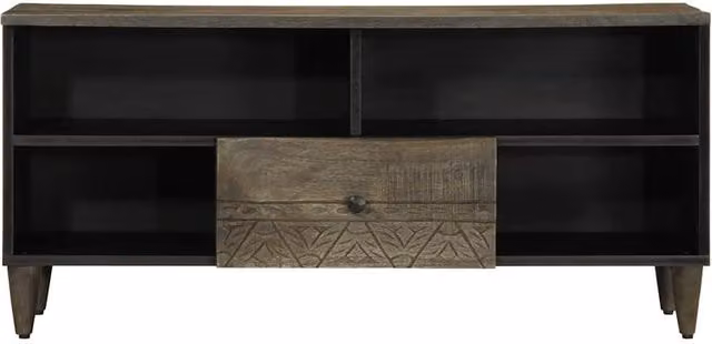 Berkfield Home Mid Century Black Mango Wood TV Cabinet W/D/H: 100 x 33 x 46 cm – 1