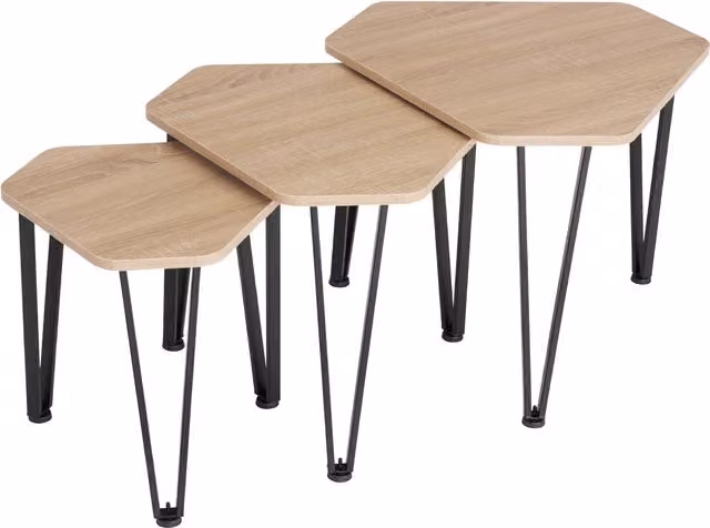 tectake Torquay Industrial Side Table Set in Oak Sonoma and Brown Wood