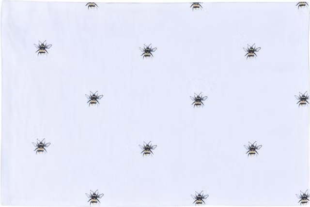 Sleepdown Bumble Bee Printed Cotton Placemats, Set of 4, White, W: 49 cm, D: 32 cm