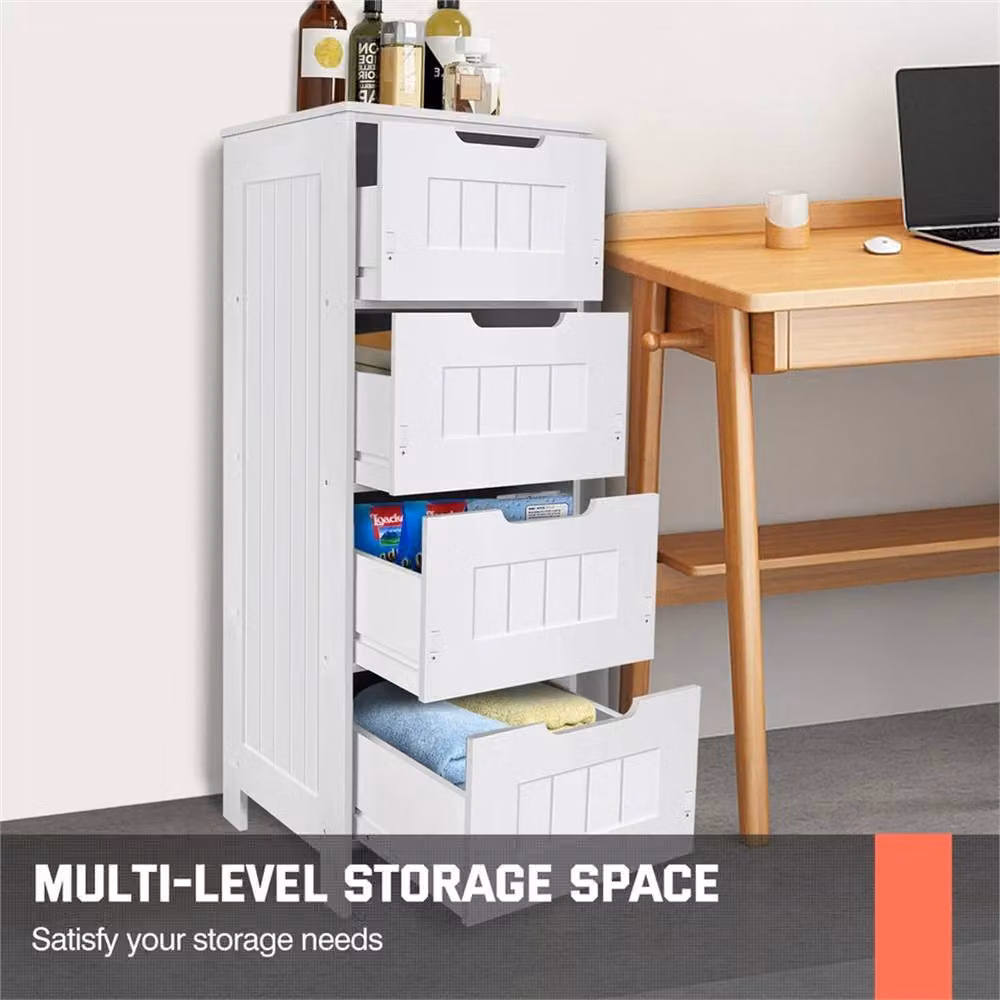 NESTLUNE 4 Drawer PVC Bedside Cabinet in White for Bathroom and Bedroom, W: 100 cm, D: 15 cm – 4