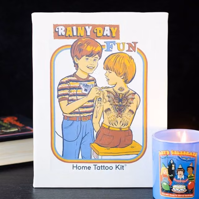 Steven Rhodes Rainy Day Fun Canvas Plaque, Blue and Multicolour, W: 19 cm, H: 25 cm