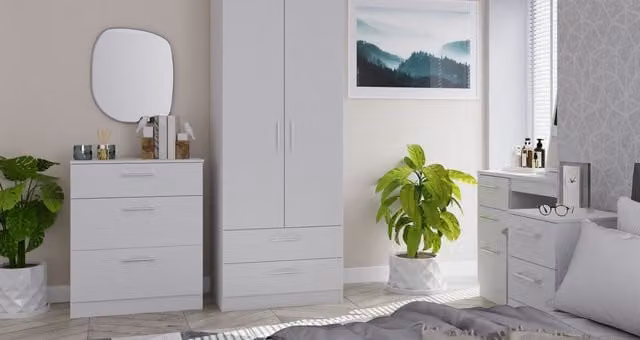 Ready Assembled 2 U Cornwall Tall 2 Door Mirrored Wardrobe with 2 Drawers in Light Grey – 1