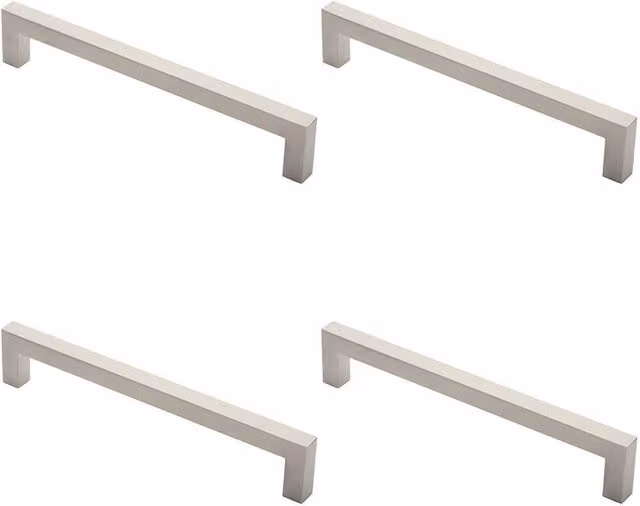 Loops 4x Square Mitred Door Pull Handle in Silver Brushed Stainless Steel, W: 319 mm, D: 19 mm, Fixing Centres: 300 mm