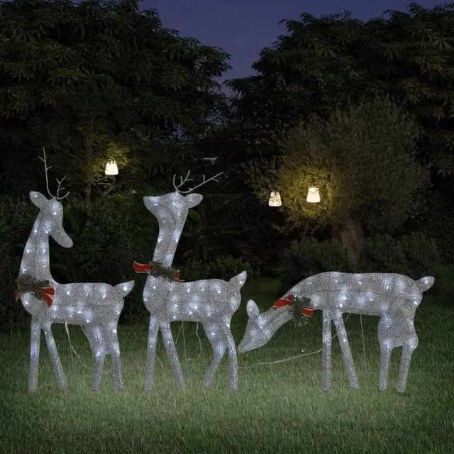 Berkfield Home Christmas Reindeer Family in Silver Cold White LED Mesh, H x W x D: 270 x 90 x 7 cm – 1