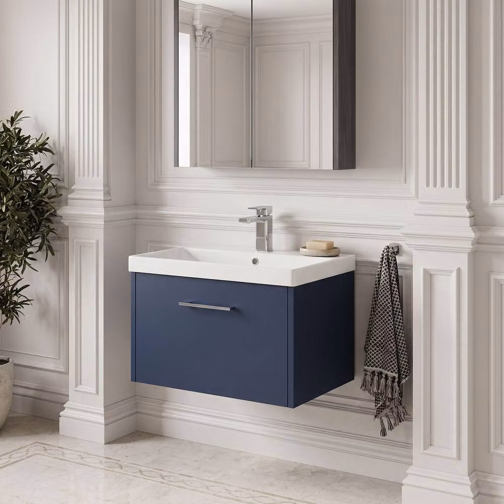 Balterley Winshill 1 Drawer Wall Hung Vanity Basin Unit, Blue, W: 60 cm – 2