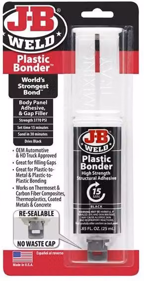 J-B Weld PlasticBonder Rapid Setting Polyurethane Adhesive Syringe, Black and White, 25ml – 1
