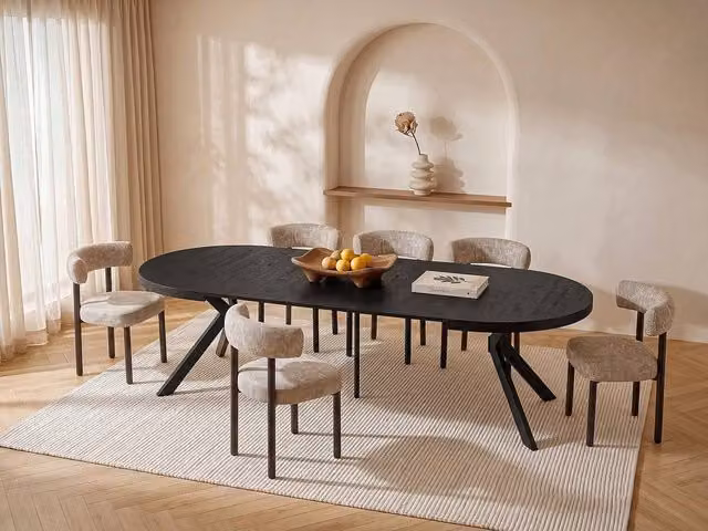 Vente-unique Extendable Round Dining Table in Black MDF and Metal, W/D/H: 120 x 120 x 76 cm