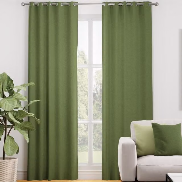 Terrys Kansai Plain Made to Measure Blackout Eyelet Curtain Panel in Green