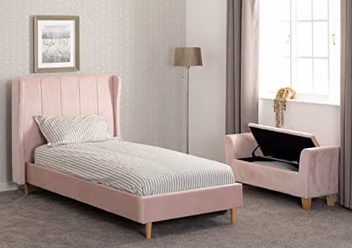 Seconique Amelia 3' Single Upholstered Bed Frame in Pink Velvet Fabric, W/D/H: 90 x 190 x 114 cm – 1