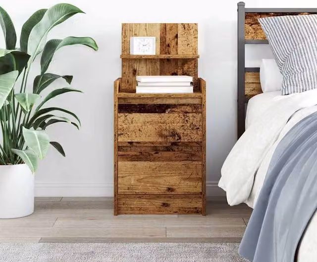 Berkfield Home Durable Bedside Cabinet with 2 Drawers in Brown Old Wood, W/D/H: 38 x 34 x 80 cm