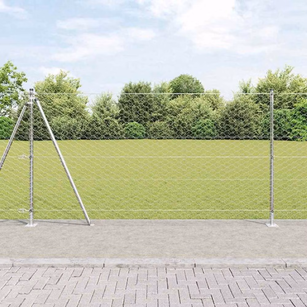 Berkfield Home Hexagon Fence in Silver Galvanised Steel, H: 120 cm x W: 10 m – 1