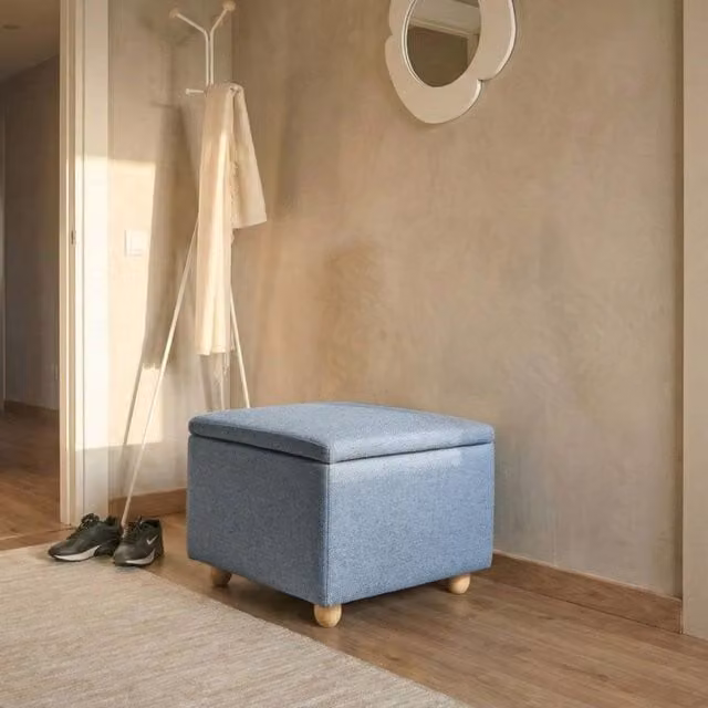 Wyld and Coco Blue Woven Fabric Storage Pouffe with Water-Repellent Finish