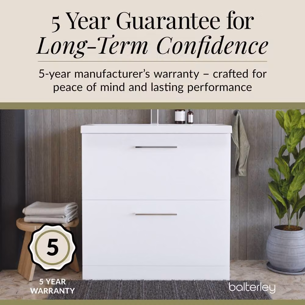 Balterley Modern Gloss White Bathroom Floor Standing 2 Drawer Vanity Unit with Rectangular Mid-Edge Basin – 2