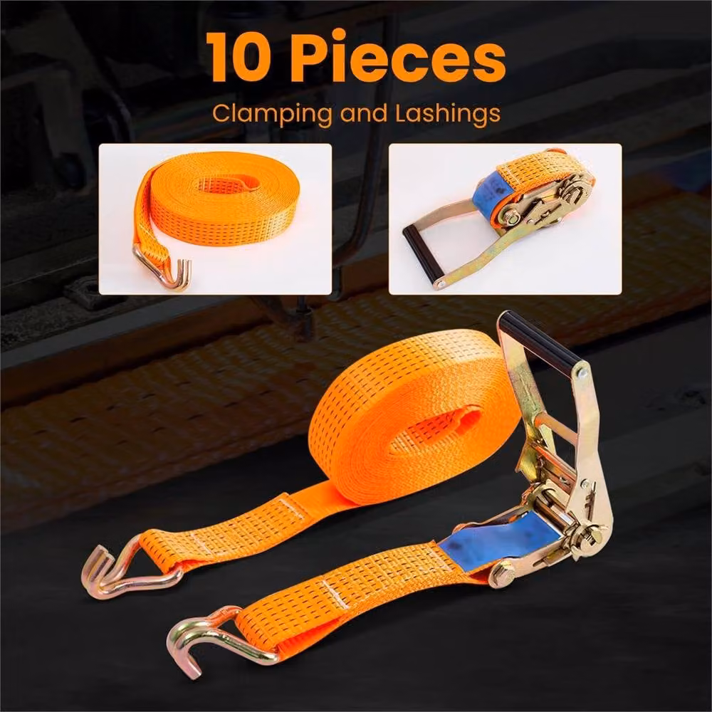 Nordara 10-Pack Heavy Duty Orange Ratchet Tie Down Straps, 50mm x 10m, 5 Tonne Capacity – 2