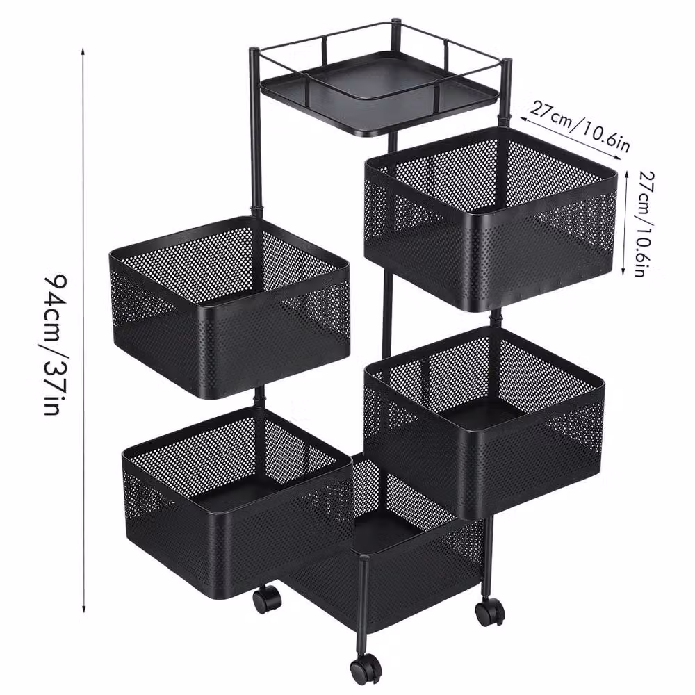 EONLION Black Utility Rotating 6-Tier Storage Trolley with Matt Metal Finish – 2