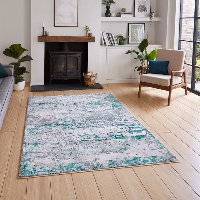 Terrys Modern Stone Look Rectangular Green Rug in Polypropylene and Polyester