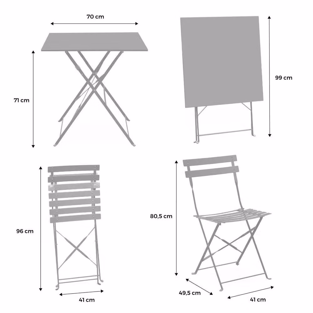 sweeek Square 2-Seater Folding Metal Bistro Garden Table and 2 Chairs Set in Bottle Green – 3