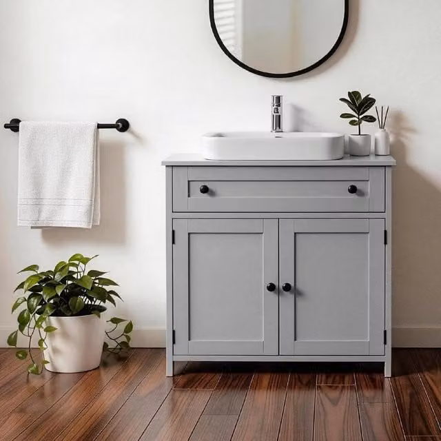 EONLION Grey Under Sink Bathroom Cabinet with Internal Drawers and Hinged Doors, Width: 60 cm – 1