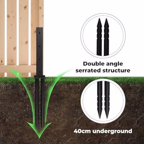 Traderight Heavy Duty Fence Post Repair Kit, 2-Pack Black Powder Coated Steel Ground Stakes with Adjustable Width and Reinforced Base for Fixing Tilted or Broken Wooden Posts – 8