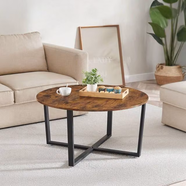 VASAGLE Round Coffee Table in Bronze, Black and Brown