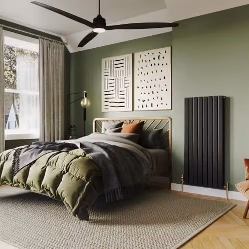 UK Radiators Typhoon Black Flat Tube Vertical Designer Radiator, W: 54.4 cm, H: 120 cm – 3