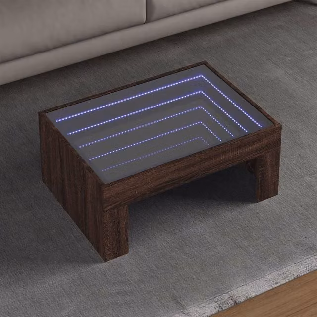 Berkfield Home Infinity LED Coffee Table in Brown Oak, W: 70 cm, D: 50 cm, H: 30 cm