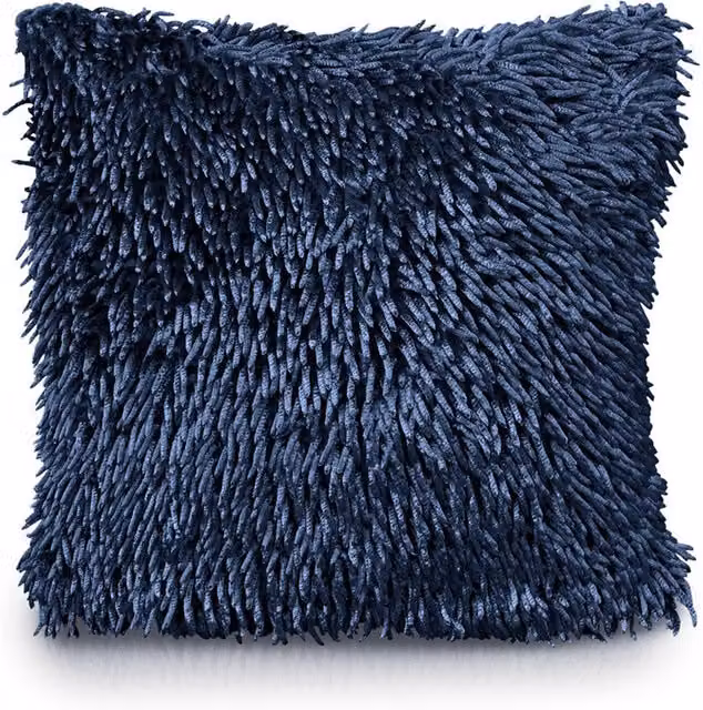 Velosso Modern Square Shaggy Chenille Cushion in Blue