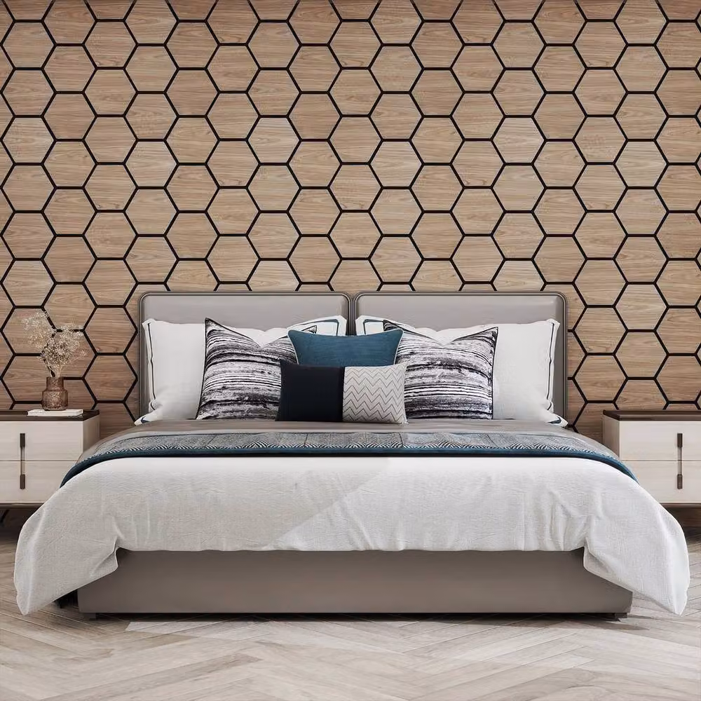 NESTLUNE 4 Pack Brown Wood Look MDF Acoustic Wall Panels for Interior Decoration – 4