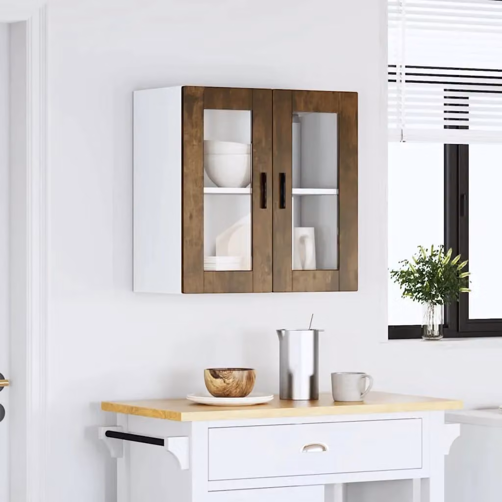 Berkfield Home Porto Smoked Oak Kitchen Wall Cabinet with Glass Doors in Brown – 2