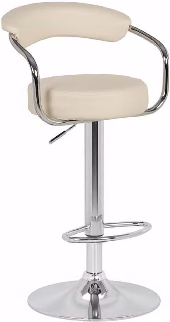 netfurniture Berty Cream Bar Stool with Padded Synthetic Leather Seat and Back, Height Adjustable and Swivel